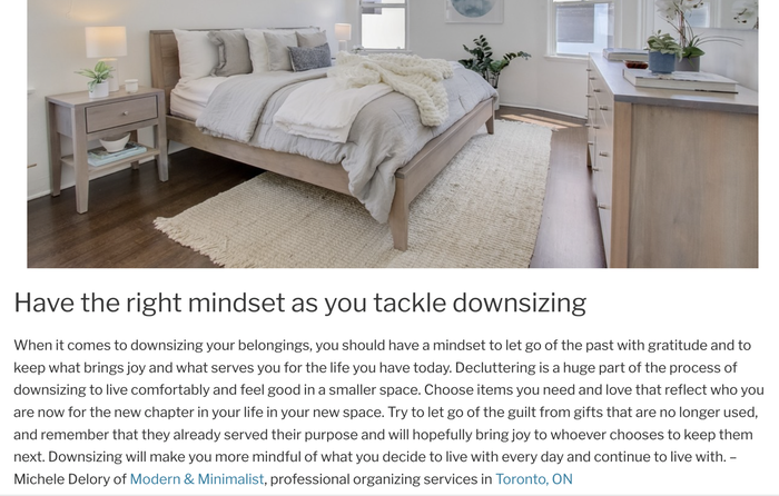 Michele Delory featured as an Organizing Expert in Redfin Real Estate on how to be more minimalist when downsizing