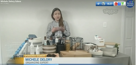 Michele Delory featured as an Organizing Expert for a spring campaign with Home Sense Canada. Michele doing a TV segment on CTV Morning Live Winnipeg.